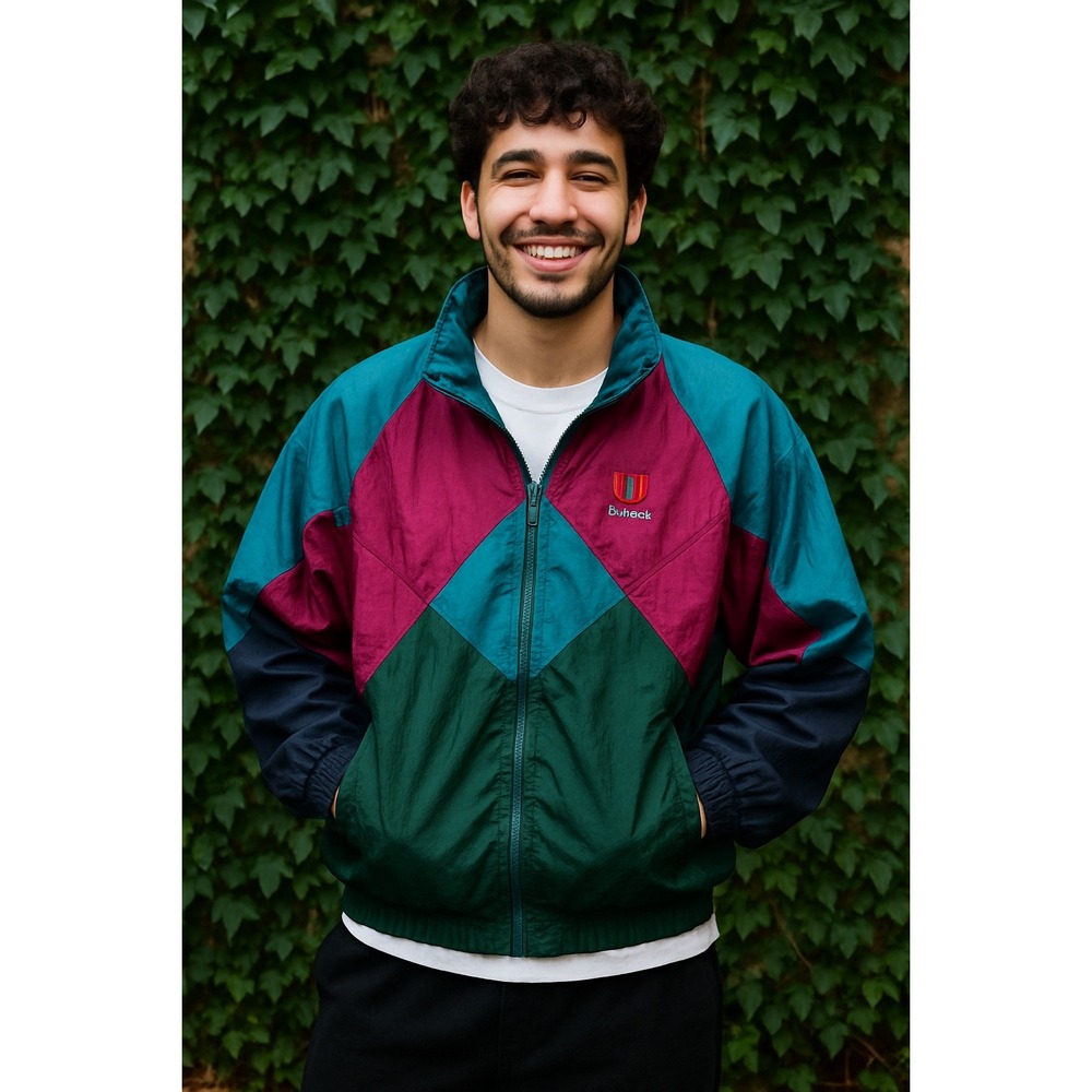 Vintage 80s Wilson Colorblock Windbreaker Jacket‎ Teal Magenta Green XXL Nylon